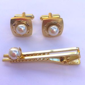 Vintage Pearl Cufflink and Tie Pin Set